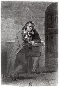 Gracchus Babeuf (1760-97) knivstikker seg selv (gravering) (s/hvitt-bilde) av French School