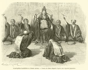 Buddhistisk yppersteprest blir tilbedt (gravering) av French School