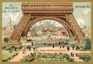 Stor fontene under Eiffeltårnet, Exposition Universelle, Paris av French School