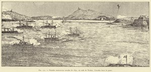 Store marinemanøvrer fra 1891, i havnen i Toulon; skvadronen tvinger passet (gravering) av French School