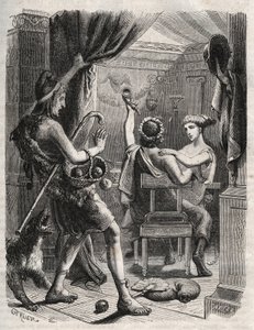 Greek mythology: “” This cry was made by Paris””. Paris surprises Helene with Peritanus. Engraving from 1871 in “Histoire Des Cocuses Celebres”” by Henry de Kock (1819-1892). av French School