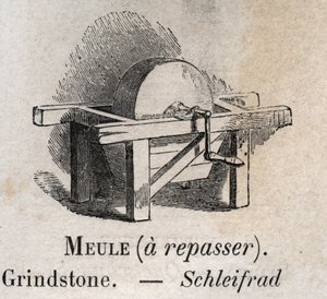 Grindstone i "" vokabularet illustrerer vanlige ord"" av Armand Le-Brun. 1890 av French School