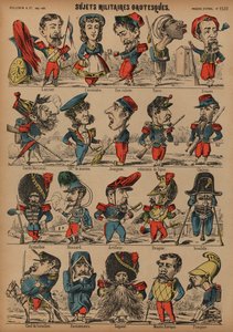 Groteske militærkarikaturer (farget gravering) av French School