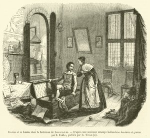 Grotius og hans kone i festningen Louvenstein (gravering) av French School