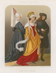 Gruppe mennesker i moter fra 1400-tallet av French School