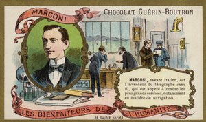 Guglielmo Marconi , italiensk oppfinner og radiopioner (chromolitho) av French School