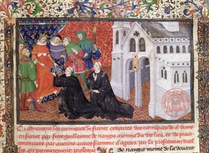Guillaume de Nangis (d.130003) presenterer sin bok til Philippe IV (1268-1314) le Bel, konge av Frankrike fra 1285-1314 av French School