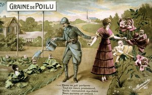 Hårete frø: I dette herlige gulvet Mens vi går, her er det! hvordan min kjære vi skal få et barn - Postkort ved fødsel, v. 1914 av French School