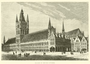 Haller og klokketårn i Ypres (gravering) av French School