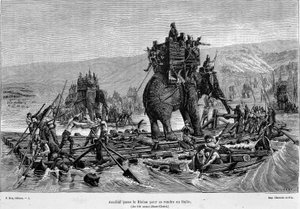 Hannibal passerer Rhone til Italia (år 218 f.Kr.) - i "Frankrike og franskmennene gjennom århundrene"" av French School