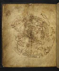Harley 647 f.21v Diagram over den nordlige og sørlige halvkule, fra 'Aratus' av Marcus Tullius Cicero (vellum) . av French School