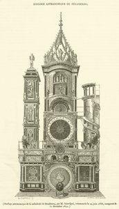 Astronomisk klokke fra Strasbourg katedral (gravering) av French School
