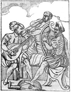 Harpe- og luttspillere (Cythara og Testudo) på 1500-tallet. I "" Den pittoreske butikken"" 1836 av French School