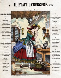 Han var en gjeterinne. Barnfødt sang. Bilde av Epinal fra 1800-tallet. av French School