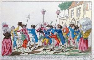 Hoder av to av Kings-vaktene drept 5. oktober 1789 i Versailles av den parisiske mobben blir båret i triumf til Paris av French School