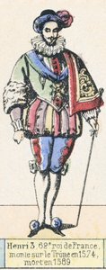 Henri 3, 62. konge av Frankrike, besteg tronen i 1574, døde i 1589 (farget gravering) av French School