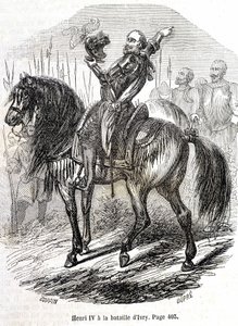 Henri IV (1553 - 1610) at the Battle of Ivry (14/03/1590) - in “” Histoire de France”” by L.-P. Anquetil av French School