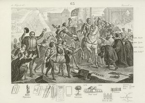 Henry IV av Frankrike kommer inn i Paris akkompagnert av Comte de Brissac, guvernør i byen, 22. mars 1594 av French School