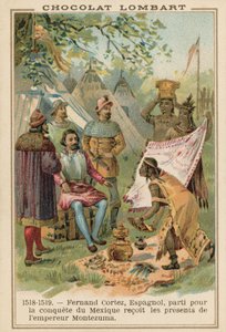 Hernan Cortes, spansk conquistador, mottok gaver fra den aztekiske keiseren Montezuma, Mexico, 1518-1519