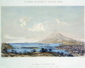 Historien til de franske koloniene: generell utsikt over Pointe a Pitre (Pointe-a-Pitre) i Guadeloupe (Antillene) før jordskjelvet 8.02.1843 av French School
