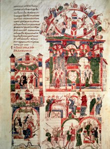 Historien om livet til kong Salomo Page of the Bible of Noailles (eller Bibelen til Sant Pere de Roda eller Saint Pierre de Rodas) Paris fra 10. eller 11. århundre, B.N. av French School