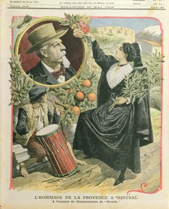 Homage til Frederic Mistral (1830-1914) på femtiårsdagen for utgivelsen av Mireille, illustrasjon fra Le Petit Journal, 30. mai 1909 av French School