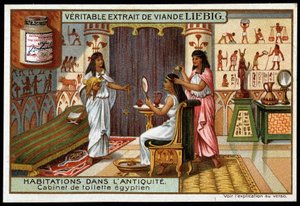 Hjem i antikken: Egyptisk bad - Liebig-reklameklistremerke av French School