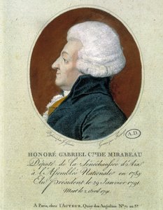 Honore Gabriel (Honore-Gabriel) Riqueti, greve av Mirabeau (1749–1791): representant for Seneschaussée i Aix til nasjonalforsamlingen i 1789, valgt til president 29. januar 1791 og død 2. april 1791. av French School