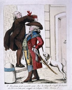 Honore Gabriel (Honore-Gabriel) Riqueti, greve av Mirabeau (1749-1791) iført aristokratiets hatt av Abbé Maury forbereder seg på å reise til Aachen, sent på 1700-tallet av French School