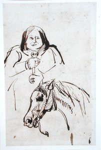 Honore de Balzac (1799-1850) og hans hest (penn og blekk på papir) av French School