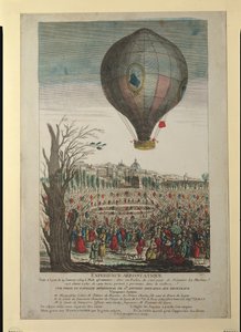 Varmluftsballongeksperiment av Montgolfier Brothers og Francois Pilatre de Rozier (1754-85) i Lyon, 19. januar 1784 av French School