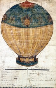 Varmluftsballong av Montgolfier-brødrene. Original tegning. 1782 av French School