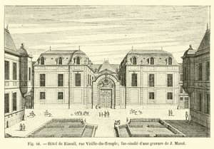 Hotel de Bizeuil, rue Vieille-du-Temple; faksimile av en gravering av J Marot av French School