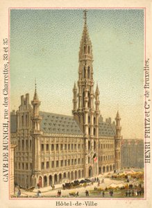 Hotel de Ville, Grand Place, Brussel (chromolitho) av French School