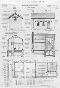 Hus for arbeidere i Anzin, plate 9 fra Arbeiderboliger i alle land, situasjon i 1878, Avenir av Emile Muller og Emile Cacheux, Paris, utgitt 1879 av French School