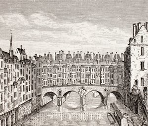 Hus på Saint-Michel-broen, Paris, 1875 av French School