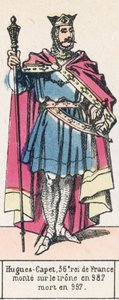 Hugues-Capet, 36. konge av Frankrike, besteg tronen i 987, døde i 997 (farget gravering) av French School