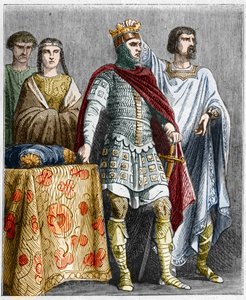 Hugues den store (897-956) kroner Raoul eller Rodolphe av Burgund (cirka 890 - 936), hertug av Burgund og konge av Frankrike. Gravering i "" Histoire De France En Cent-malerier av Paul Lehugeur "" 1891 av French School