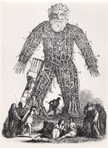 Menneskeofring av galliske druider i en flettet mann, fra Magasin Pittoresque, 1833 av French School