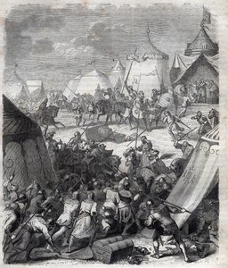 Hundred Years War: Battle of Poitiers (1356). Engraving in “” History of the Popes (...) Crimes of the Queen King and Emperors through the centuries” by Maurice Lachatre av French School