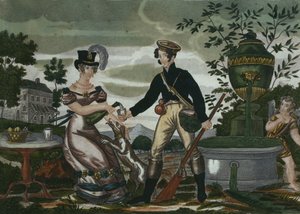 Jaktmøte, plate 2, tidlig på 1800-tallet (fargegravering) av French School
