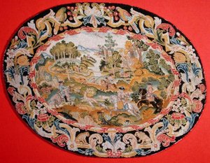 Jaktscene, ca. 1710-35 (broderi på lerret) av French School