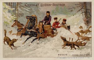 Jakt på ulv, Russland (chromolitho) av French School