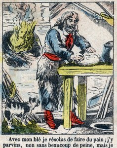 Illustrasjon For boken til Daniel Defoe (De foe) "" Robinson Crusoe"". Epinal avbildning fra slutten av 1800-tallet. av French School