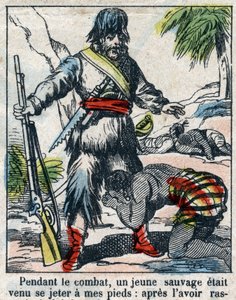 Illustration For the Book of Daniel Defoe (De foe) “” Robinson Crusoe””. Epinal imaging from the end of the 19th century. av French School