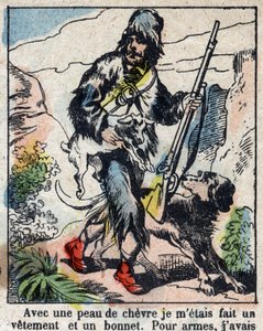 Illustration For the Book of Daniel Defoe (De foe) “” Robinson Crusoe””. Epinal imaging from the end of the 19th century. av French School