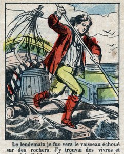 Illustration For the Book of Daniel Defoe (De foe) “” Robinson Crusoe””. Epinal imaging from the end of the 19th century. av French School