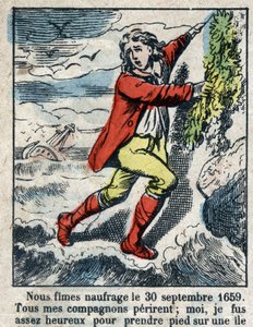 Illustration For the Book of Daniel Defoe (De foe) “” Robinson Crusoe””. Epinal imaging from the end of the 19th century. av French School
