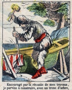Illustrasjon For boken til Daniel Defoe (De foe) "" Robinson Crusoe"". Epinal avbildning fra slutten av 1800-tallet. av French School