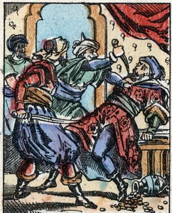 Illustrasjon til fortellingene om de tusen og en natt. Ali-Baba (Ali Baba).Tregravering fra Imaging Pellerin - Epinal, sd. Sent på 1800-tallet. av French School
